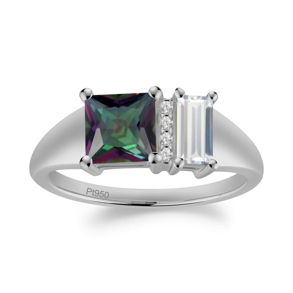 Dual Stone Cubic Zirconia and Mystic Topaz Baguette Square Ring - LUO Jewelry #metal_platinum