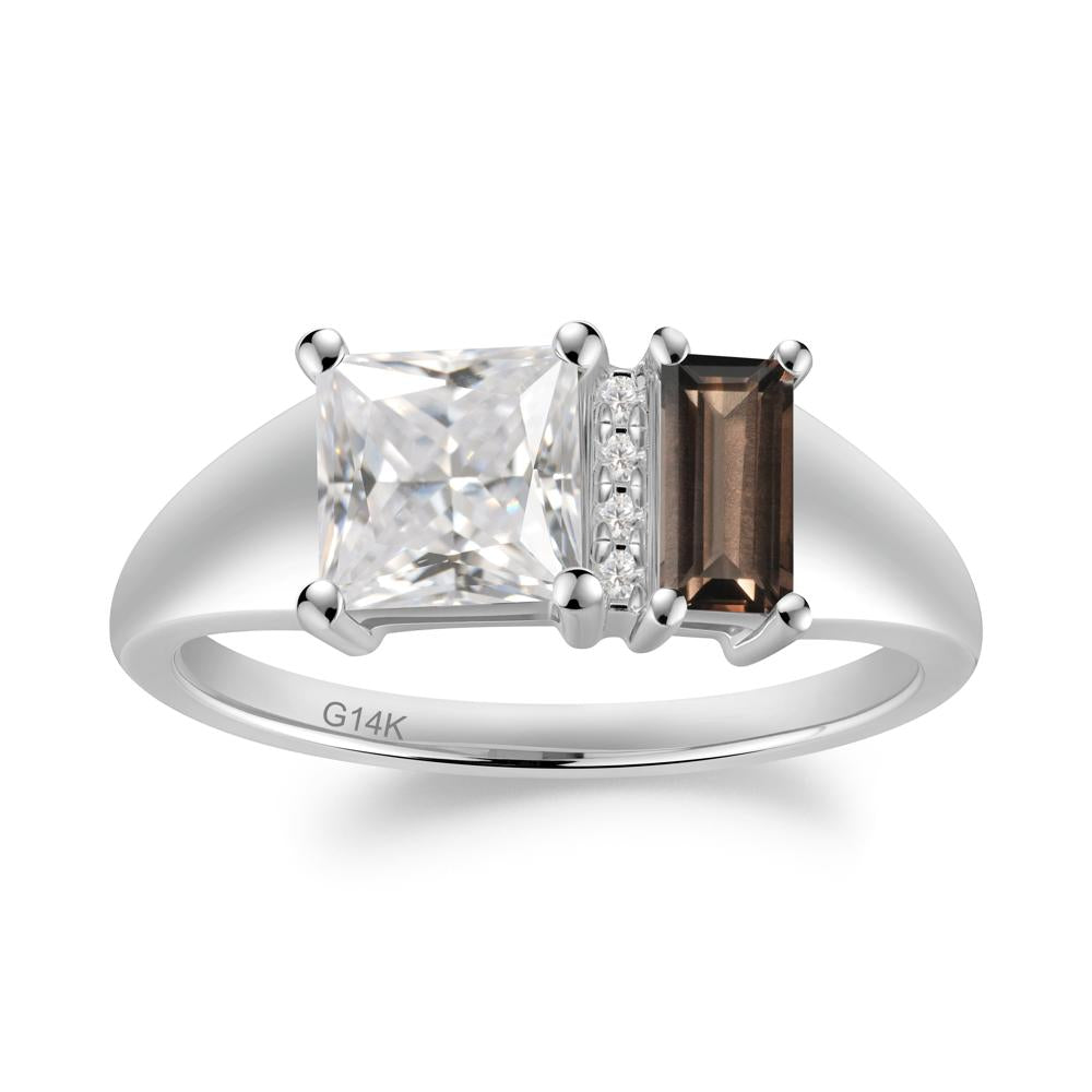 Unique Toi Et Moi Cubic Zirconia and Smoky Quartz Birthstone Ring - LUO Jewelry #metal_14k white gold