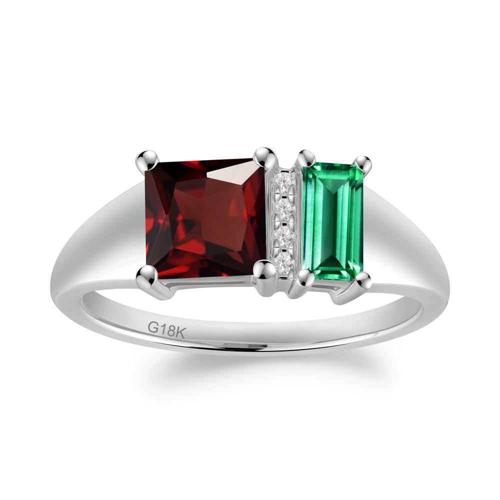 Unique Toi Et Moi Emerald and Garnet Birthstone Ring - LUO Jewelry #metal_18k white gold