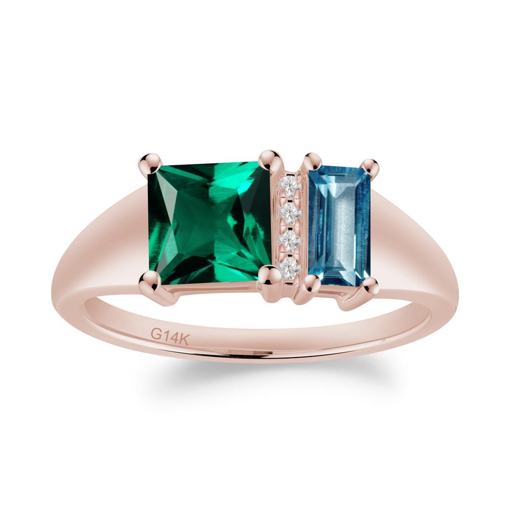 Rectangular Princess Cut Emerald and London Blue Topaz Ring - LUO Jewelry #metal_14k rose gold