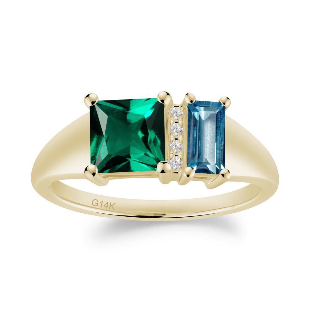 Rectangular Princess Cut Emerald and London Blue Topaz Ring - LUO Jewelry #metal_14k yellow gold