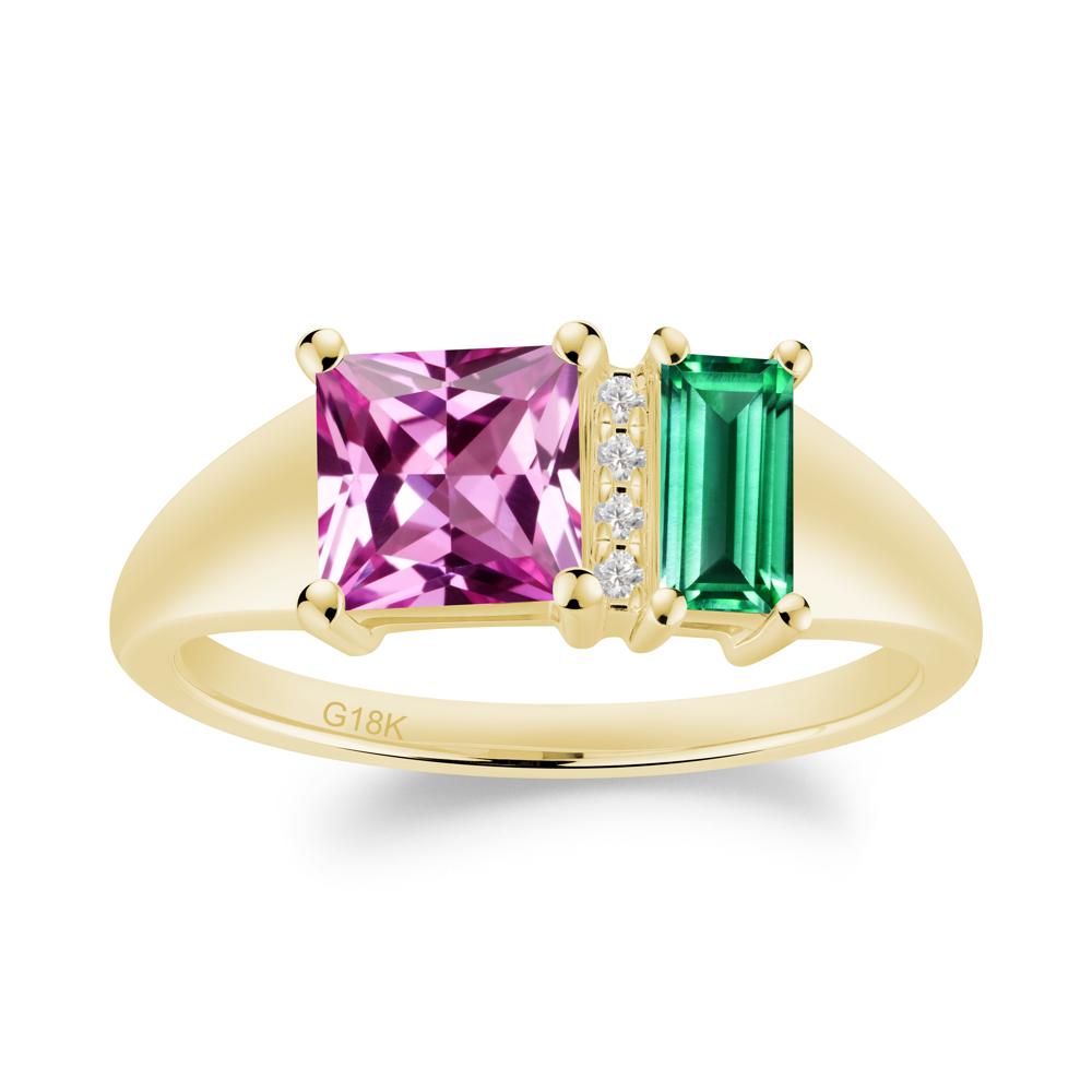 Rectangular Princess Cut Emerald and Pink Sapphire Ring - LUO Jewelry #metal_18k yellow gold