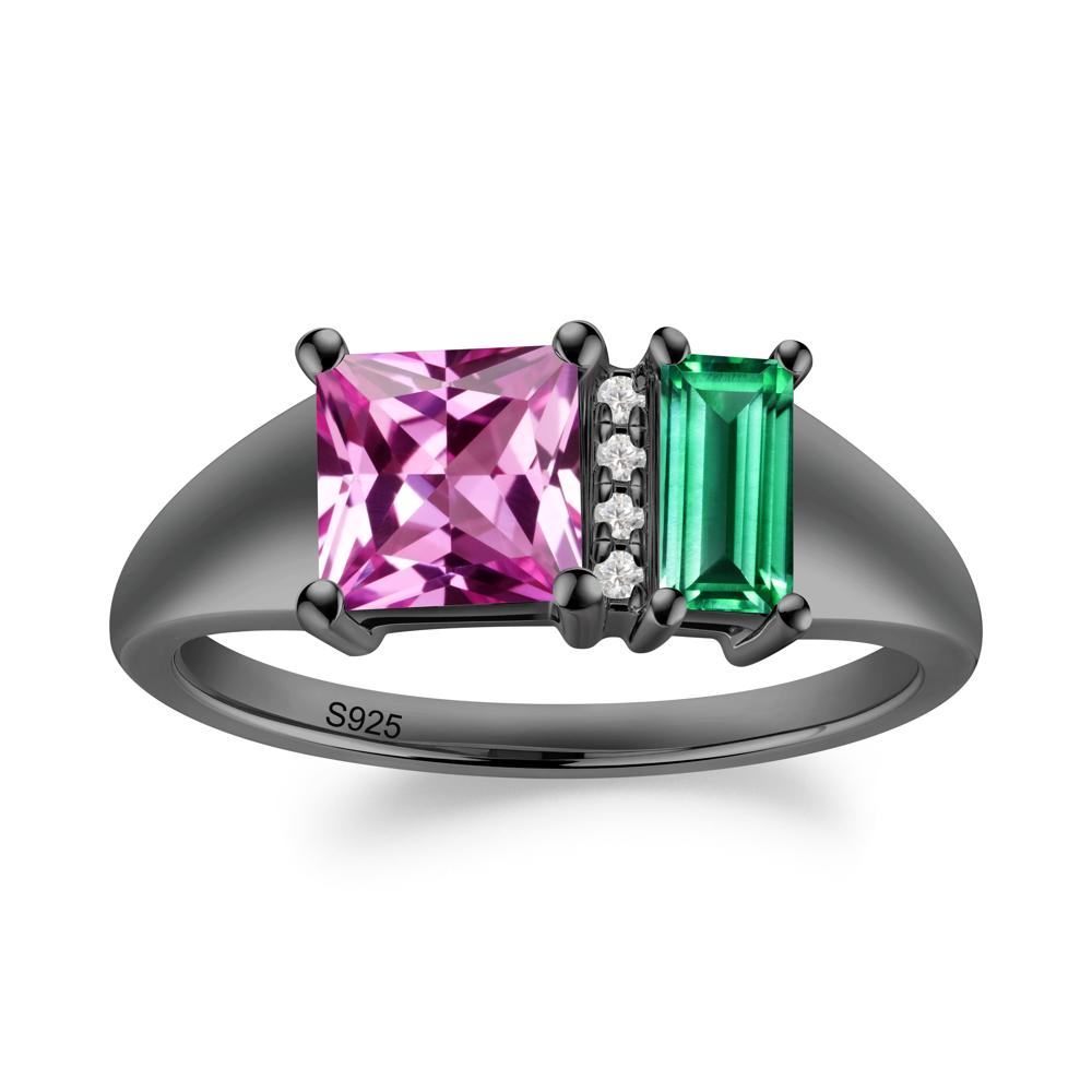 Rectangular Princess Cut Emerald and Pink Sapphire Ring - LUO Jewelry #metal_black finish sterling silver