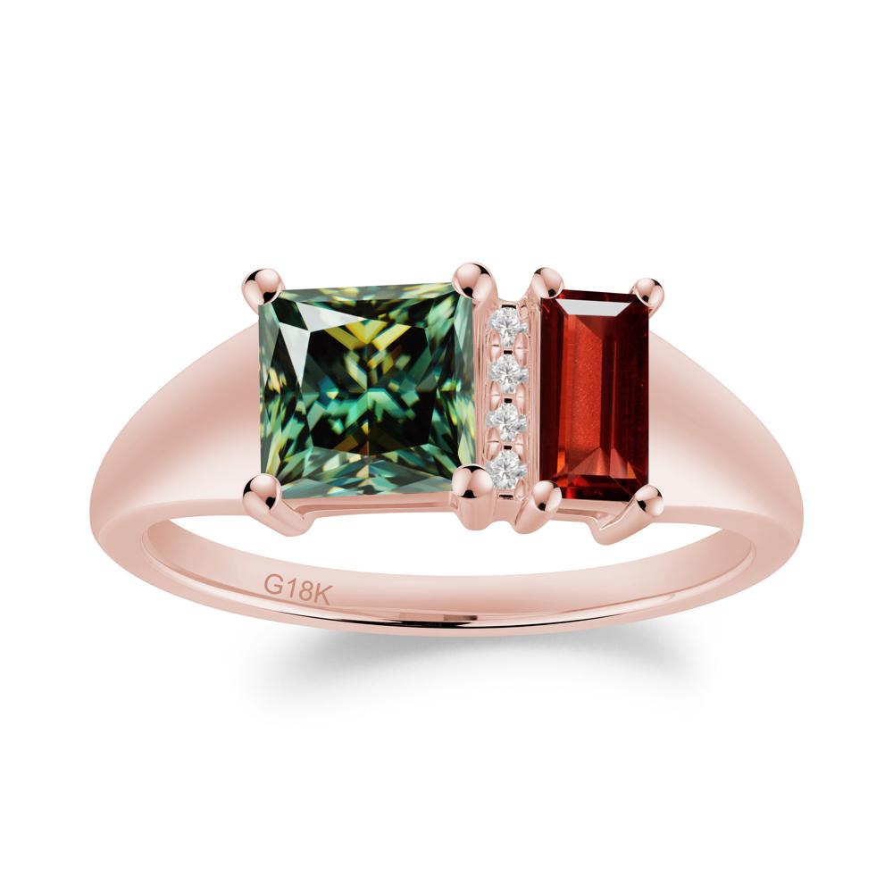 Dual Stone Garnet and Green Moissanite Baguette Square Ring - LUO Jewelry #metal_18k rose gold
