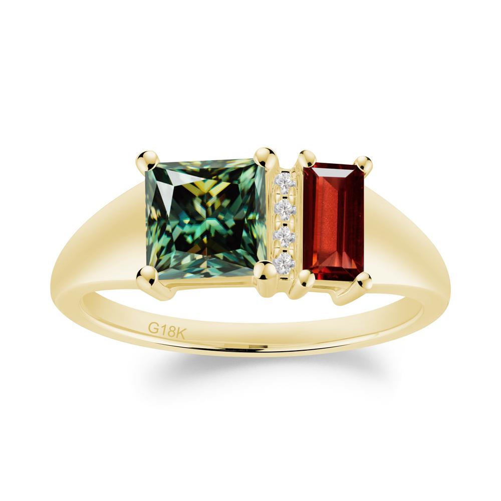 Dual Stone Garnet and Green Moissanite Baguette Square Ring - LUO Jewelry #metal_18k yellow gold