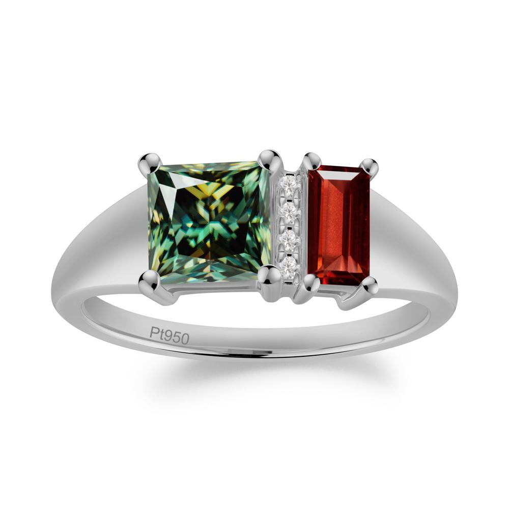 Dual Stone Garnet and Green Moissanite Baguette Square Ring - LUO Jewelry #metal_platinum