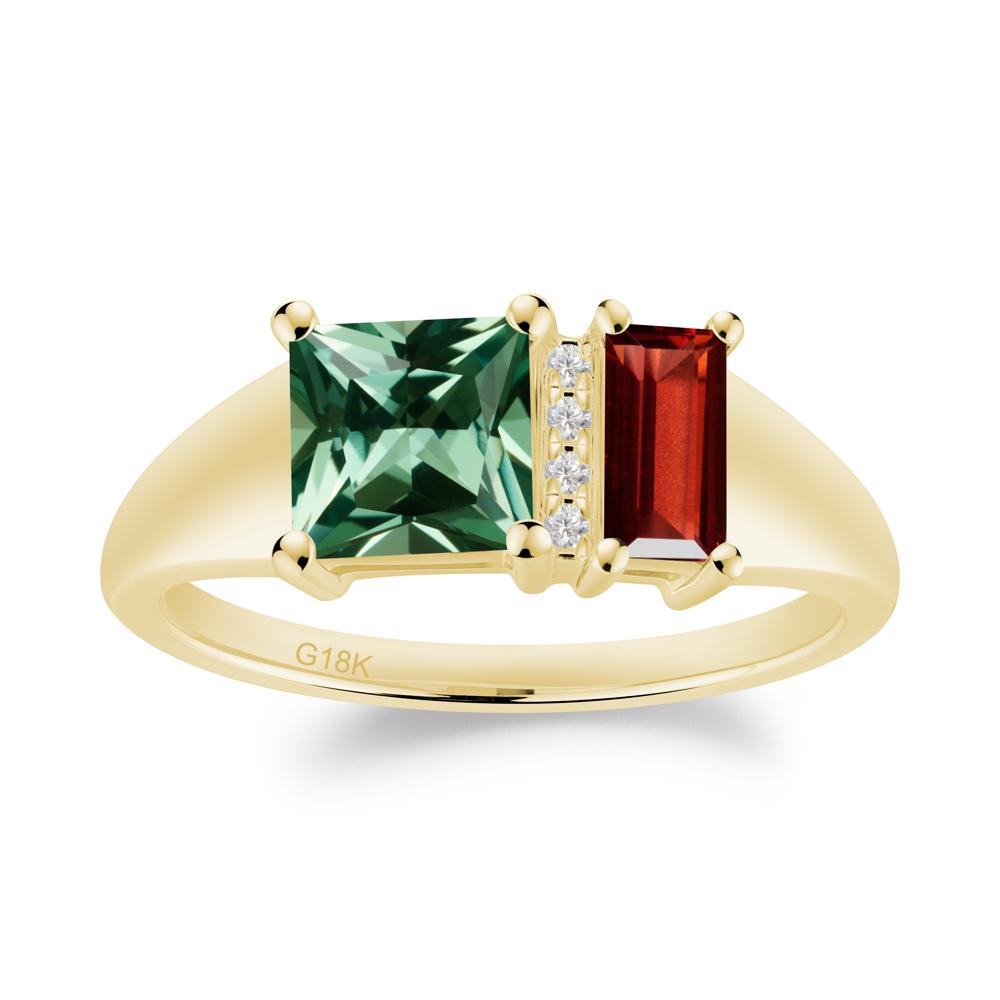 Unique Toi Et Moi Garnet and Green Sapphire Birthstone Ring - LUO Jewelry #metal_18k yellow gold