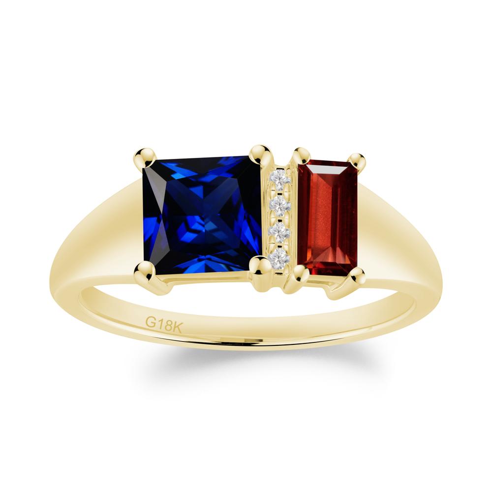 Dual Stone Garnet and Sapphire Baguette Square Ring - LUO Jewelry #metal_18k yellow gold