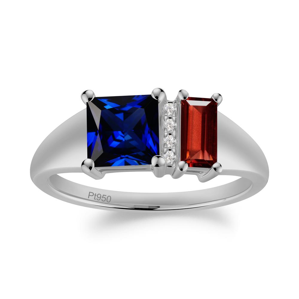 Dual Stone Garnet and Sapphire Baguette Square Ring - LUO Jewelry #metal_platinum