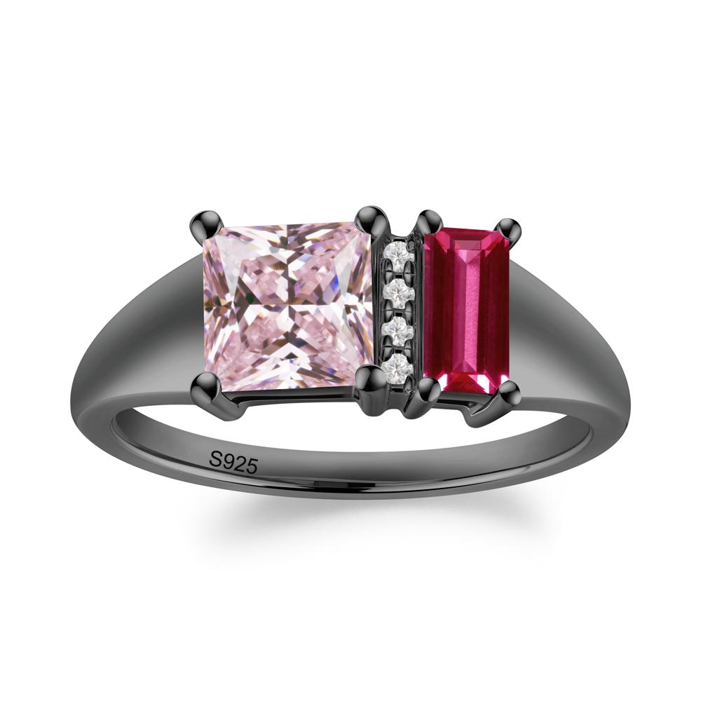 Rectangular Princess Cut Pink Cubic Zirconia and Ruby Ring - LUO Jewelry #metal_black finish sterling silver