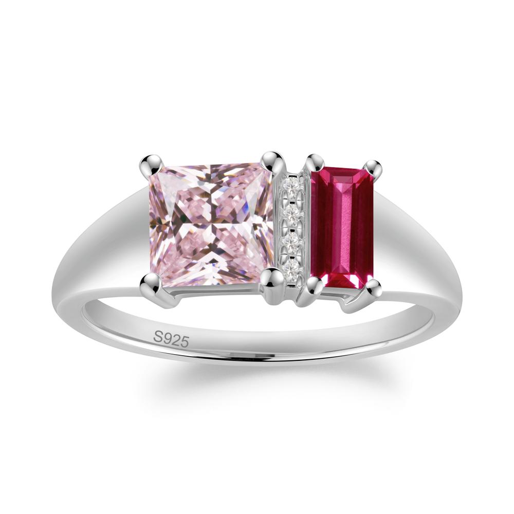 Rectangular Princess Cut Pink Cubic Zirconia and Ruby Ring - LUO Jewelry #metal_sterling silver