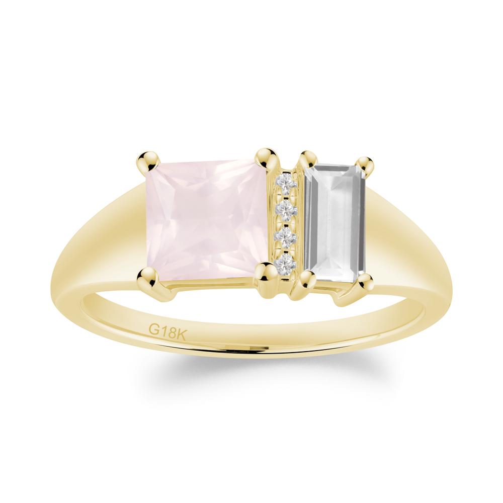 Dual Stone Rose Quartz and White Topaz Baguette Square Ring - LUO Jewelry #metal_18k yellow gold
