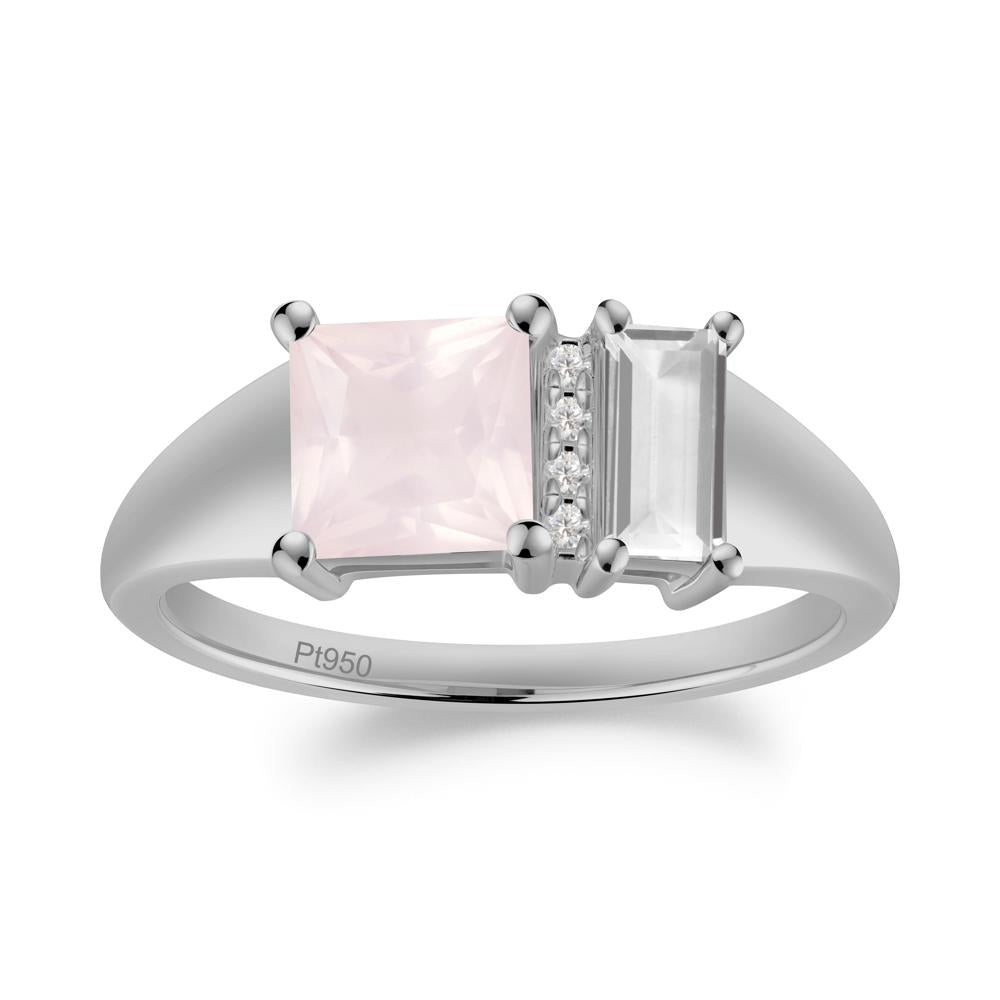 Dual Stone Rose Quartz and White Topaz Baguette Square Ring - LUO Jewelry #metal_platinum