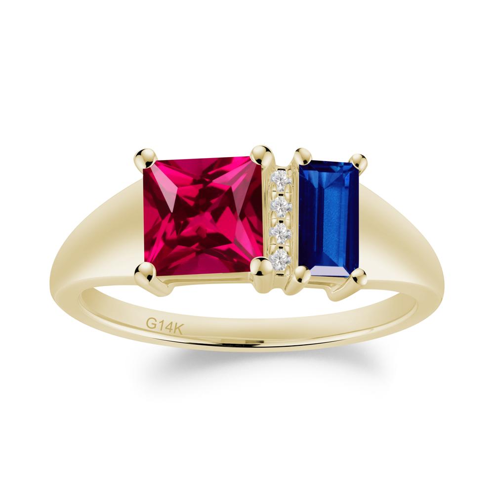 Rectangular Princess Cut Ruby and Sapphire Ring - LUO Jewelry #metal_14k yellow gold