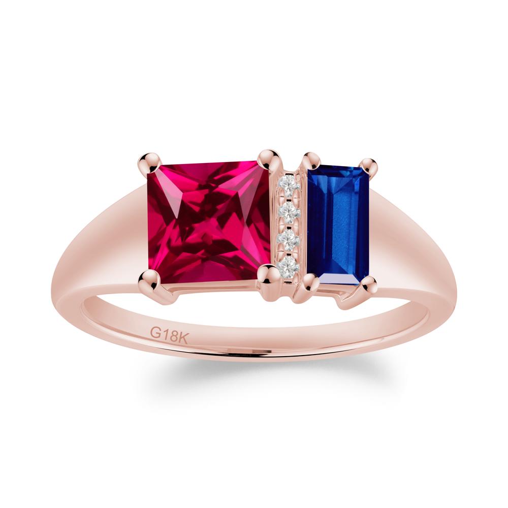Rectangular Princess Cut Ruby and Sapphire Ring - LUO Jewelry #metal_18k rose gold