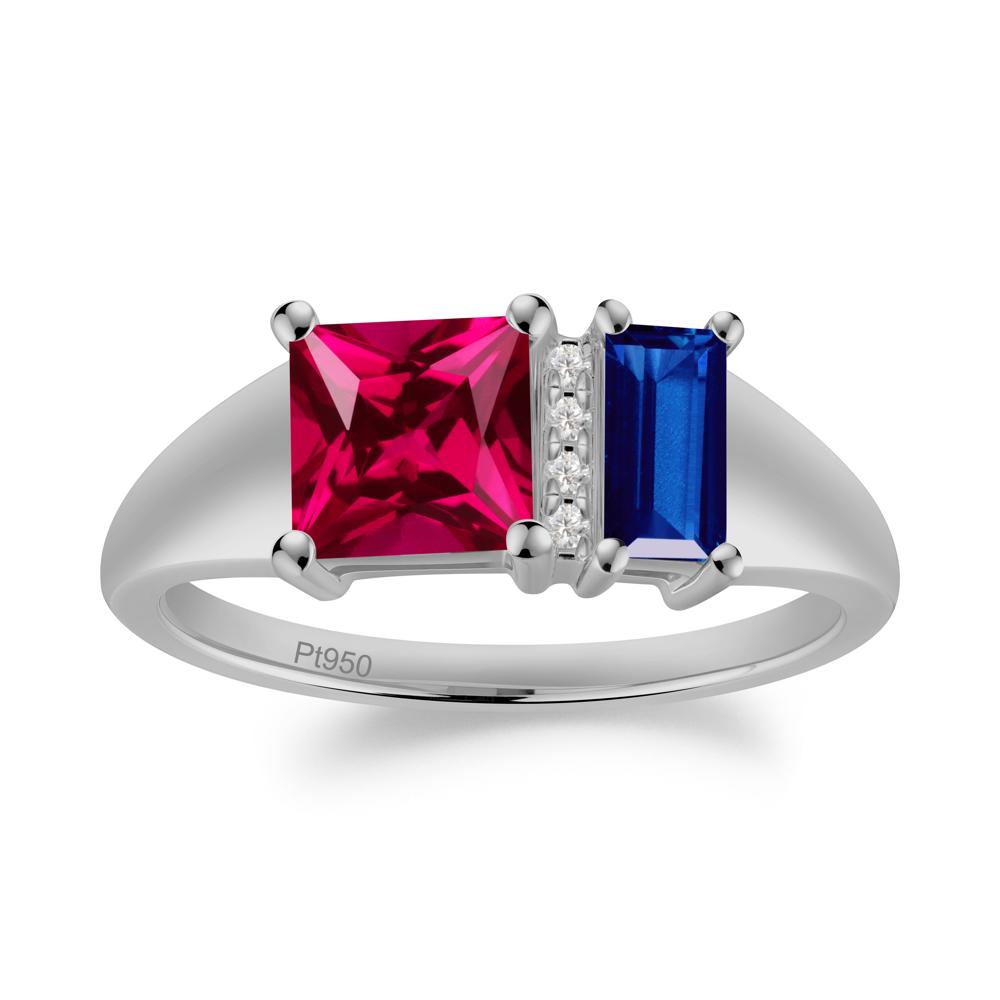 Rectangular Princess Cut Ruby and Sapphire Ring - LUO Jewelry #metal_platinum