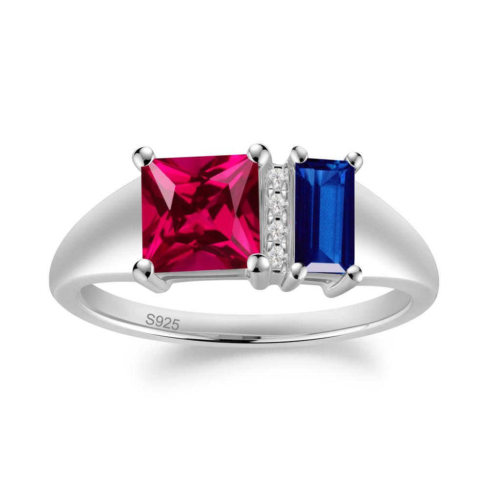 Rectangular Princess Cut Ruby and Sapphire Ring - LUO Jewelry #metal_sterling silver