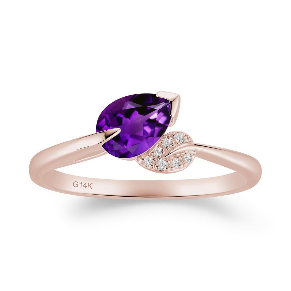 Unique Bypass Leaf Amethyst Ring - LUO Jewelry #metal_14k rose gold