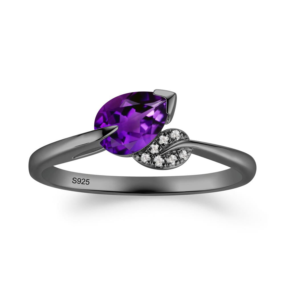 Unique Bypass Leaf Amethyst Ring - LUO Jewelry #metal_black finish sterling silver
