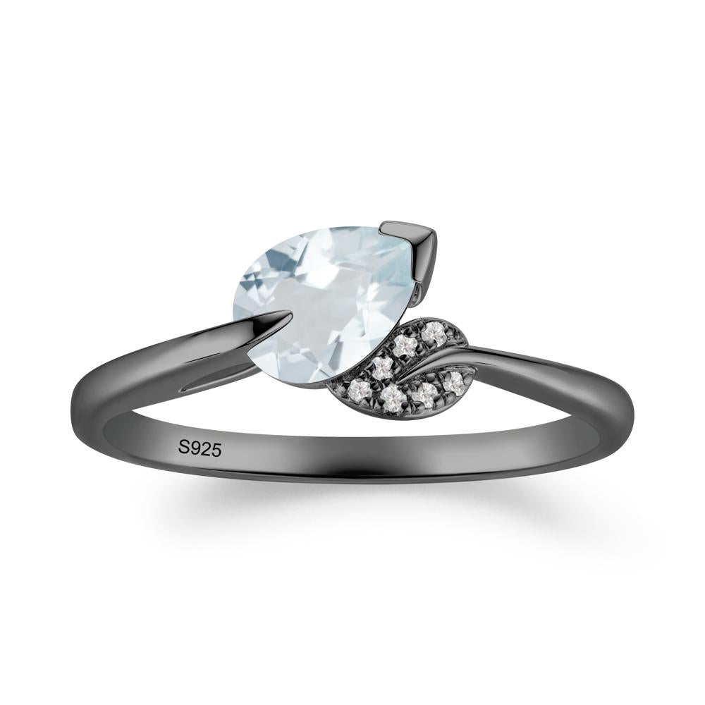 Nature Leaf Pear Cut Aquamarine Ring - LUO Jewelry #metal_black finish sterling silver