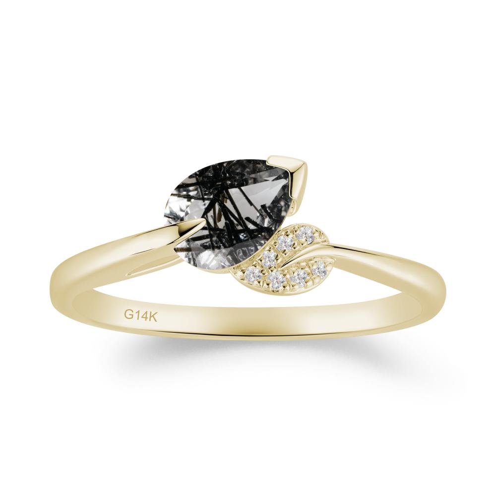Unique Bypass Leaf Black Rutilated Quartz Ring - LUO Jewelry #metal_14k yellow gold