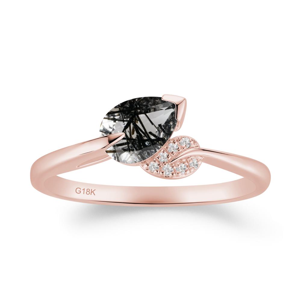 Unique Bypass Leaf Black Rutilated Quartz Ring - LUO Jewelry #metal_18k rose gold