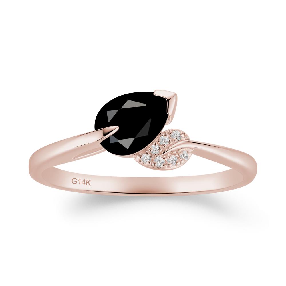Nature Leaf Pear Cut Black Spinel Ring - LUO Jewelry #metal_14k rose gold