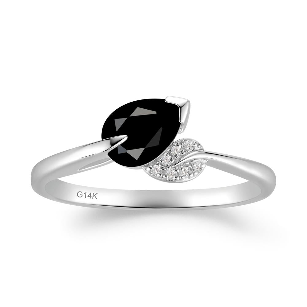 Nature Leaf Pear Cut Black Spinel Ring - LUO Jewelry #metal_14k white gold