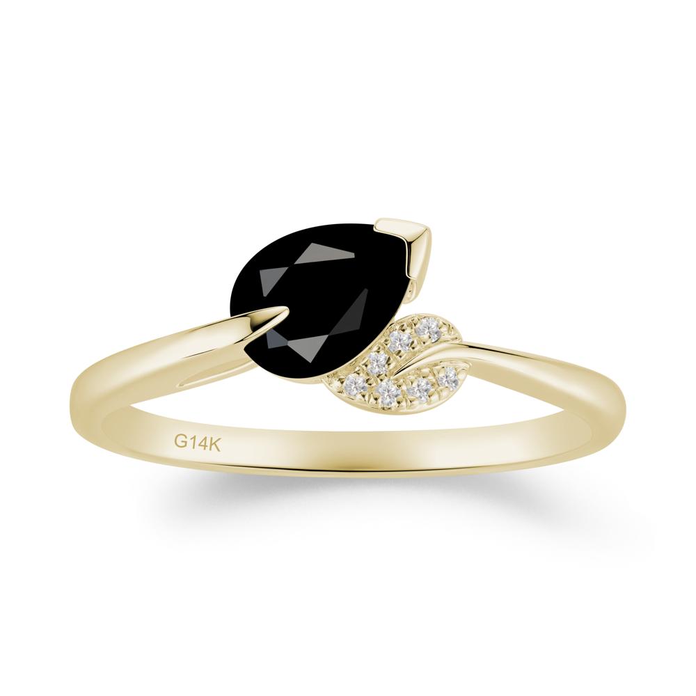 Nature Leaf Pear Cut Black Spinel Ring - LUO Jewelry #metal_14k yellow gold