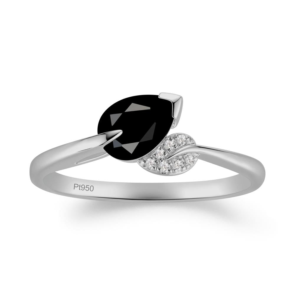 Nature Leaf Pear Cut Black Spinel Ring - LUO Jewelry #metal_platinum