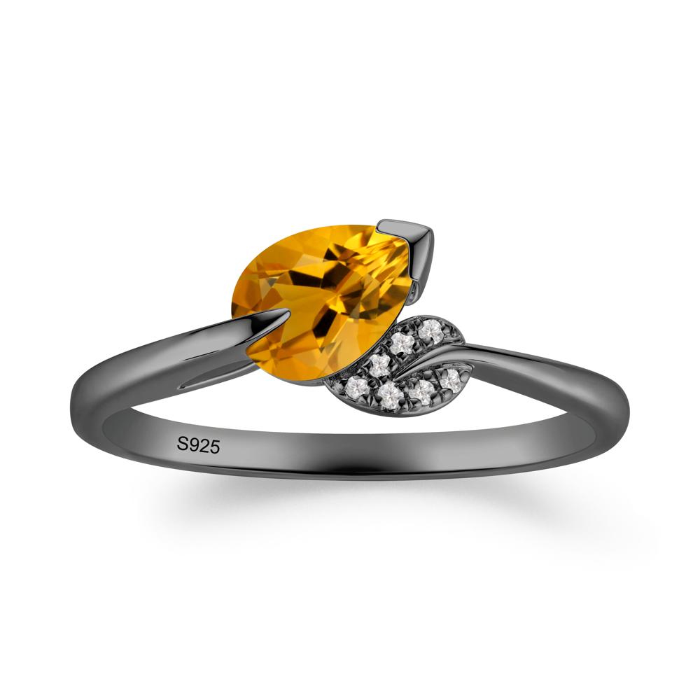 Unique Bypass Leaf Citrine Ring - LUO Jewelry #metal_black finish sterling silver