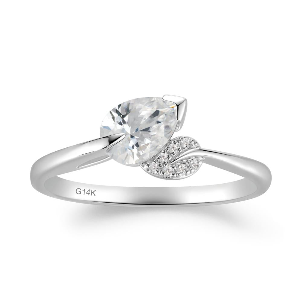 Twisted Leaf Pear Cut Cubic Zirconia Ring - LUO Jewelry #metal_14k white gold