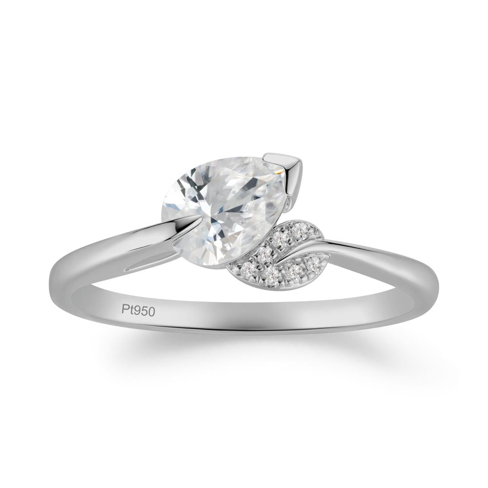 Twisted Leaf Pear Cut Cubic Zirconia Ring - LUO Jewelry #metal_platinum