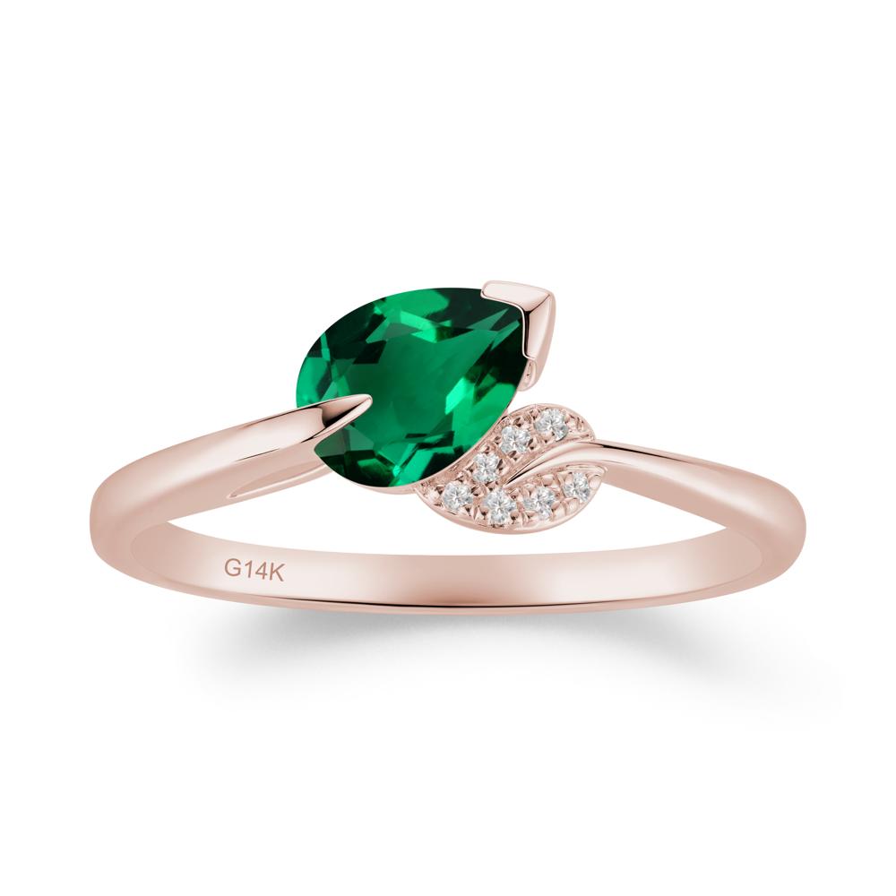 Nature Leaf Pear Cut Emerald Ring - LUO Jewelry #metal_14k rose gold
