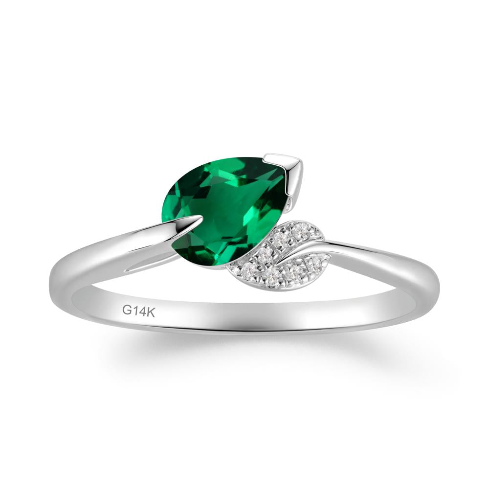 Nature Leaf Pear Cut Emerald Ring - LUO Jewelry #metal_14k white gold