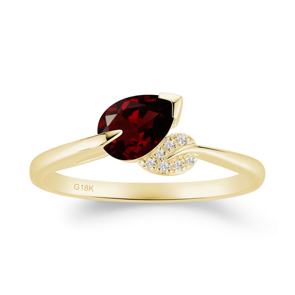Nature Leaf Pear Cut Garnet Ring - LUO Jewelry #metal_18k yellow gold