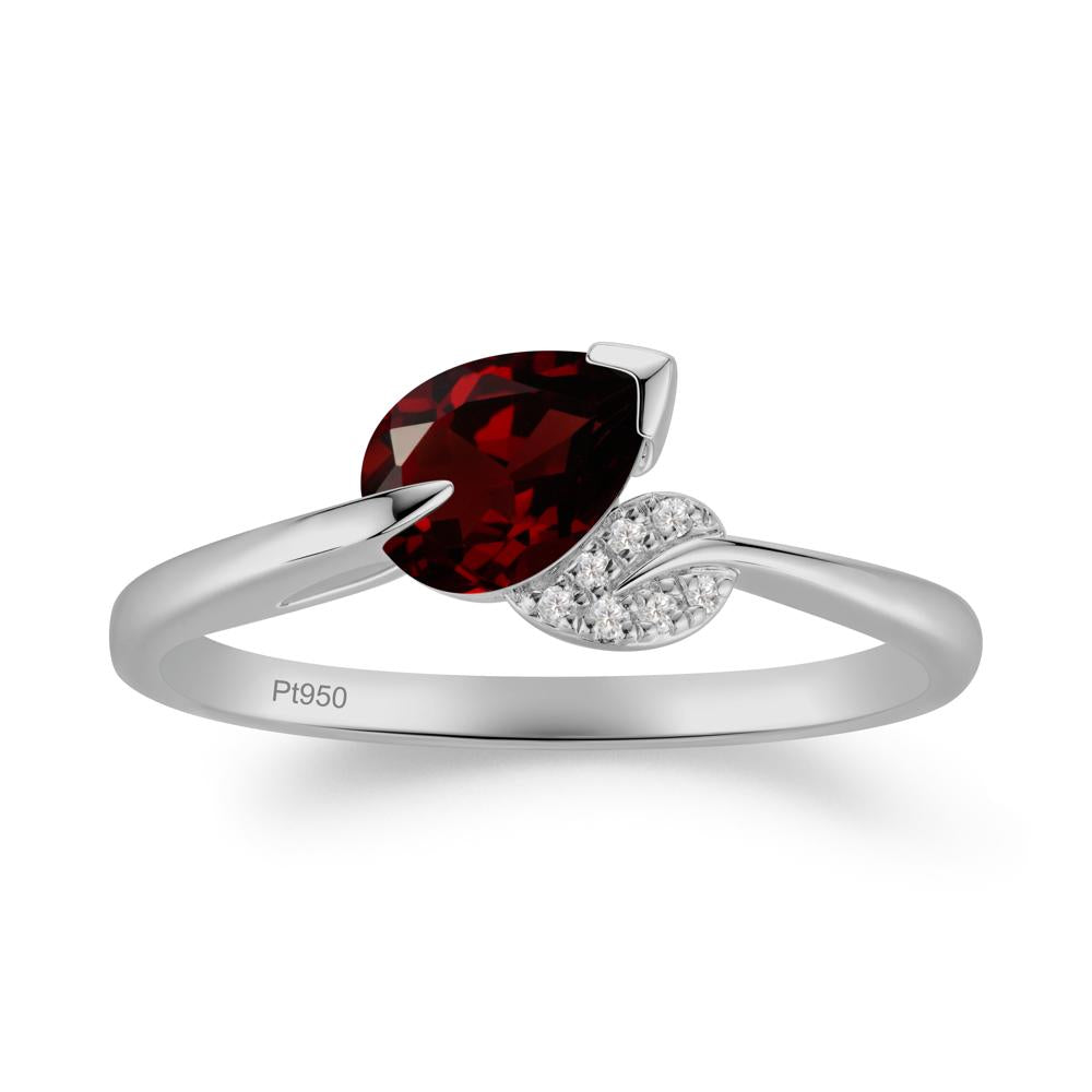 Nature Leaf Pear Cut Garnet Ring - LUO Jewelry #metal_platinum