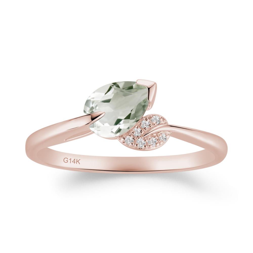 Unique Bypass Leaf Green Amethyst Ring - LUO Jewelry #metal_14k rose gold