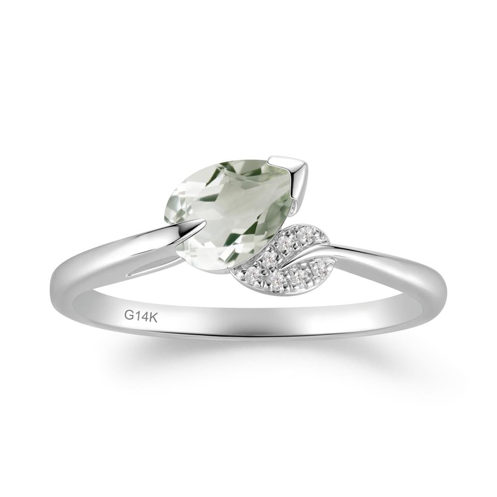 Unique Bypass Leaf Green Amethyst Ring - LUO Jewelry #metal_14k white gold