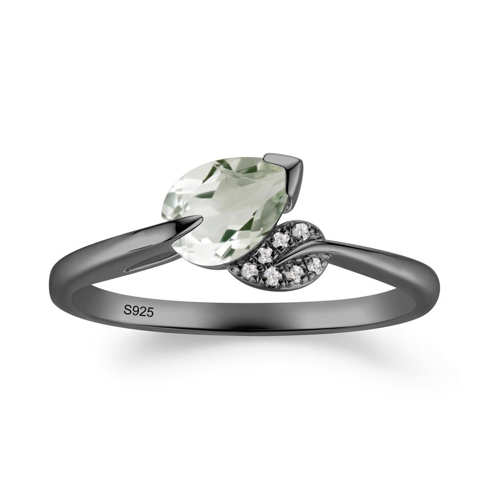 Unique Bypass Leaf Green Amethyst Ring - LUO Jewelry #metal_black finish sterling silver