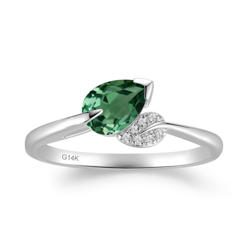 Nature Leaf Pear Cut Green Sapphire Ring - LUO Jewelry #metal_14k white gold
