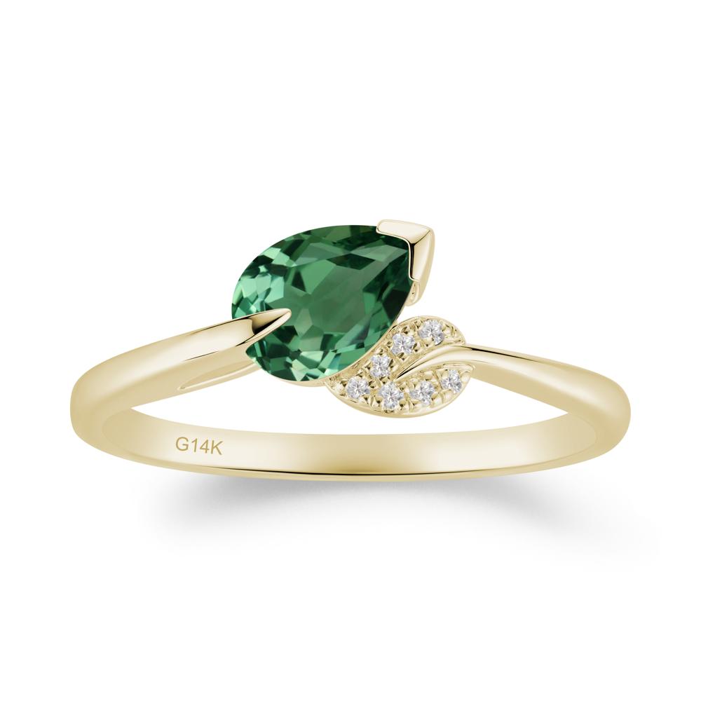 Nature Leaf Pear Cut Green Sapphire Ring - LUO Jewelry #metal_14k yellow gold