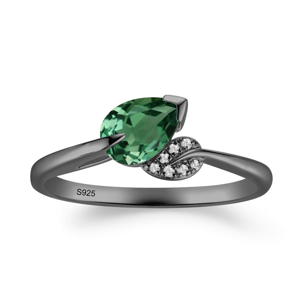 Nature Leaf Pear Cut Green Sapphire Ring - LUO Jewelry #metal_black finish sterling silver