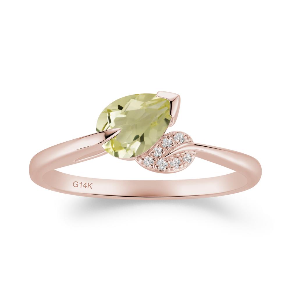 Nature Leaf Pear Cut Lemon Quartz Ring - LUO Jewelry #metal_14k rose gold