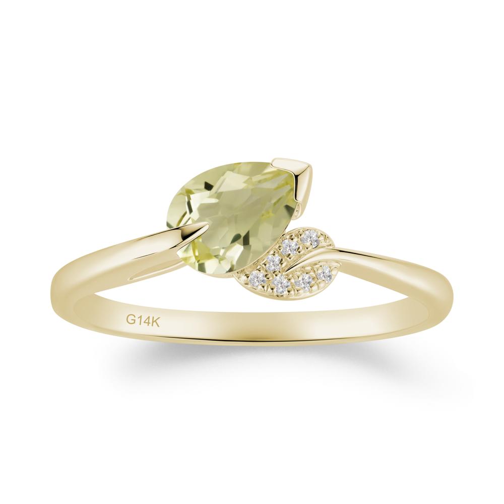 Nature Leaf Pear Cut Lemon Quartz Ring - LUO Jewelry #metal_14k yellow gold