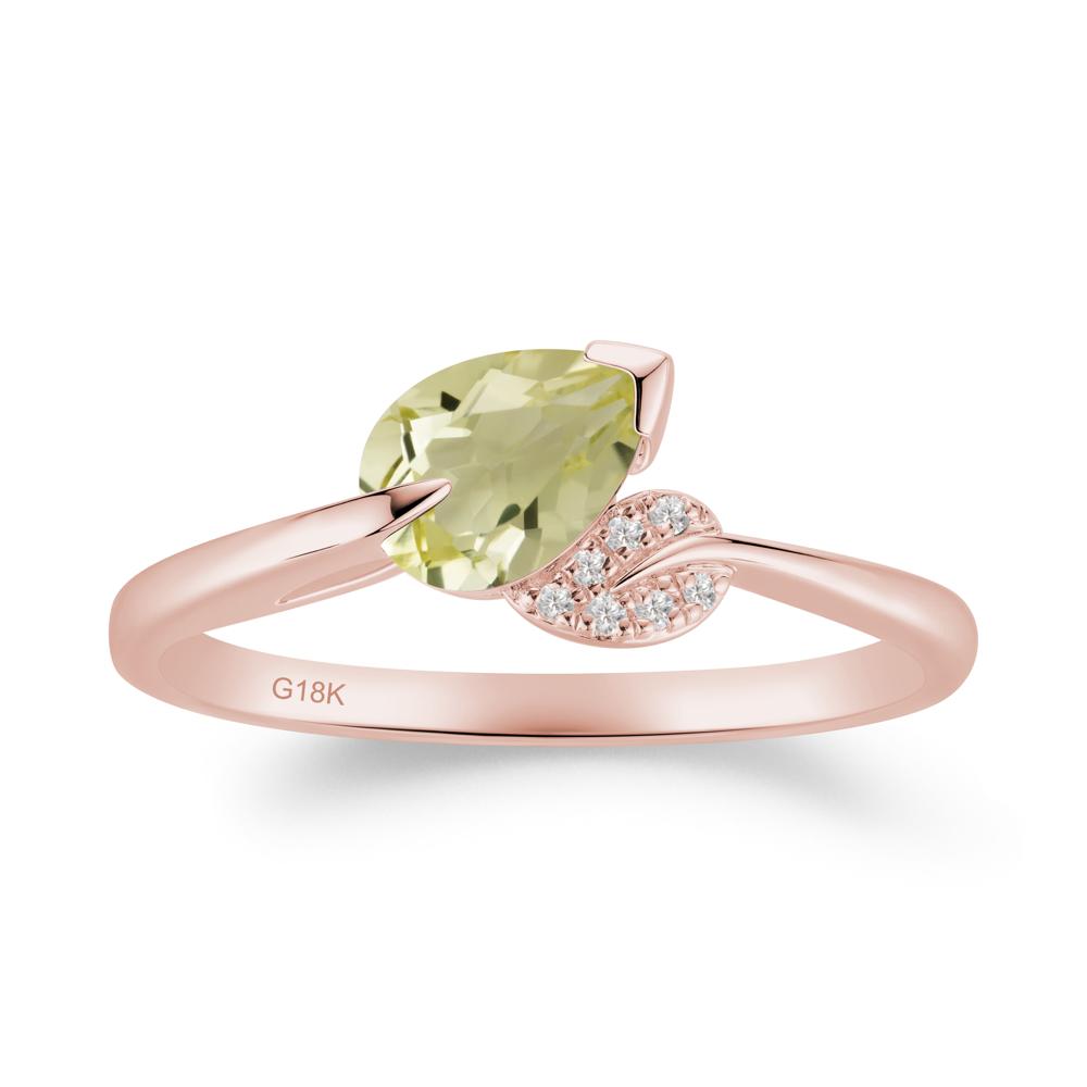 Nature Leaf Pear Cut Lemon Quartz Ring - LUO Jewelry #metal_18k rose gold