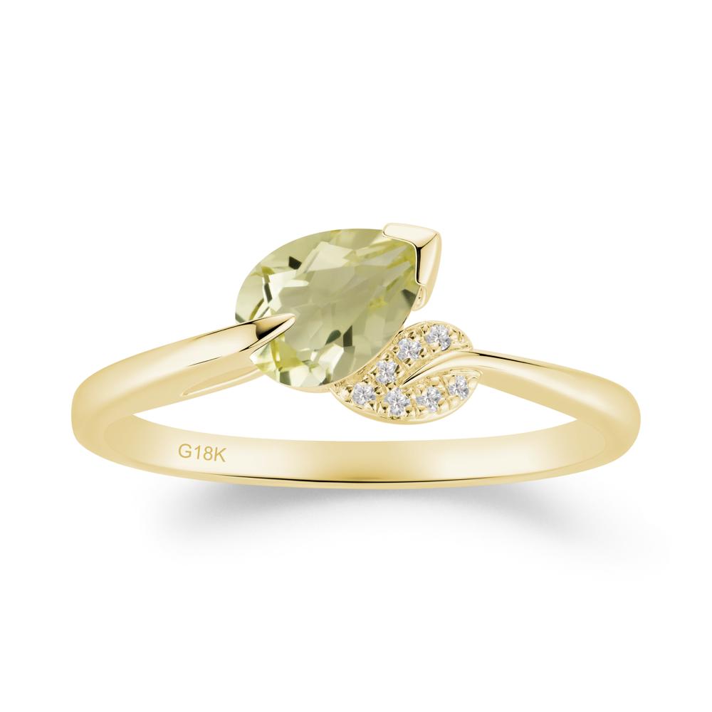 Nature Leaf Pear Cut Lemon Quartz Ring - LUO Jewelry #metal_18k yellow gold
