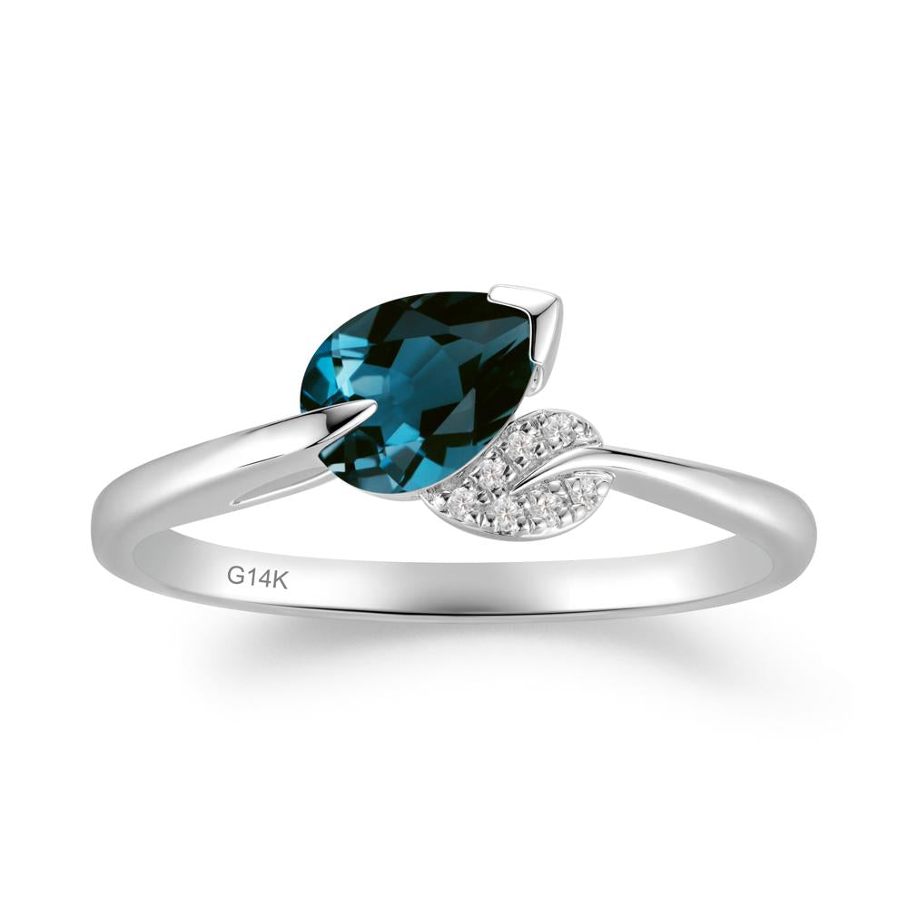 Twisted Leaf Pear Cut London Blue Topaz Ring - LUO Jewelry #metal_14k white gold