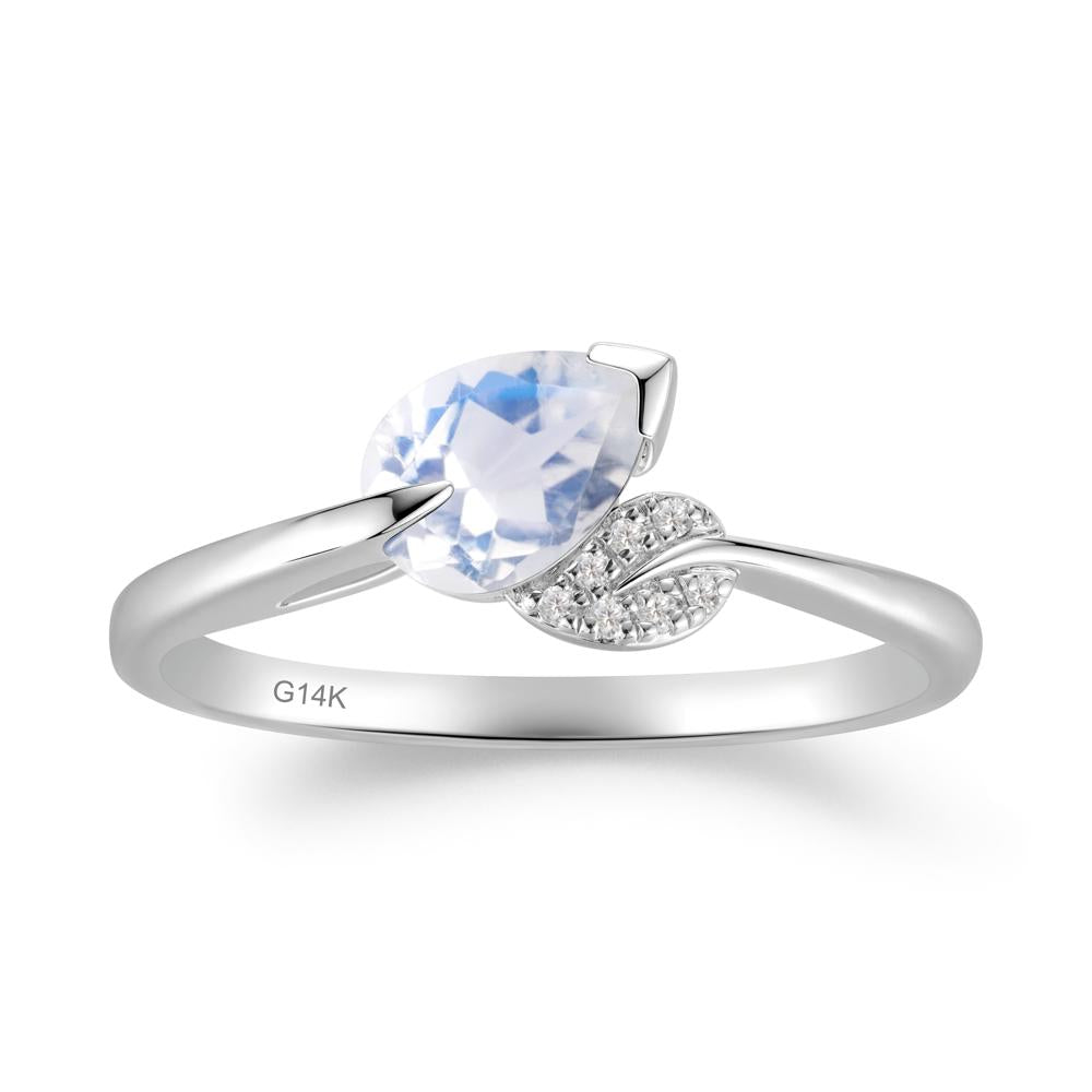Twisted Leaf Pear Cut Moonstone Ring - LUO Jewelry #metal_14k white gold