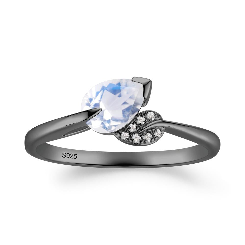 Twisted Leaf Pear Cut Moonstone Ring - LUO Jewelry #metal_black finish sterling silver